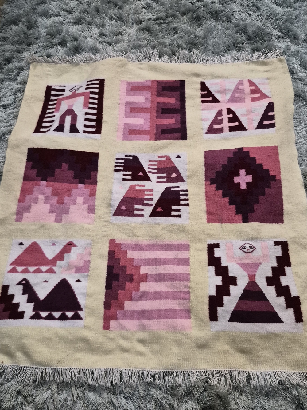 woven Pink Geometric Home Bedding Throw Blanket - Cream Background